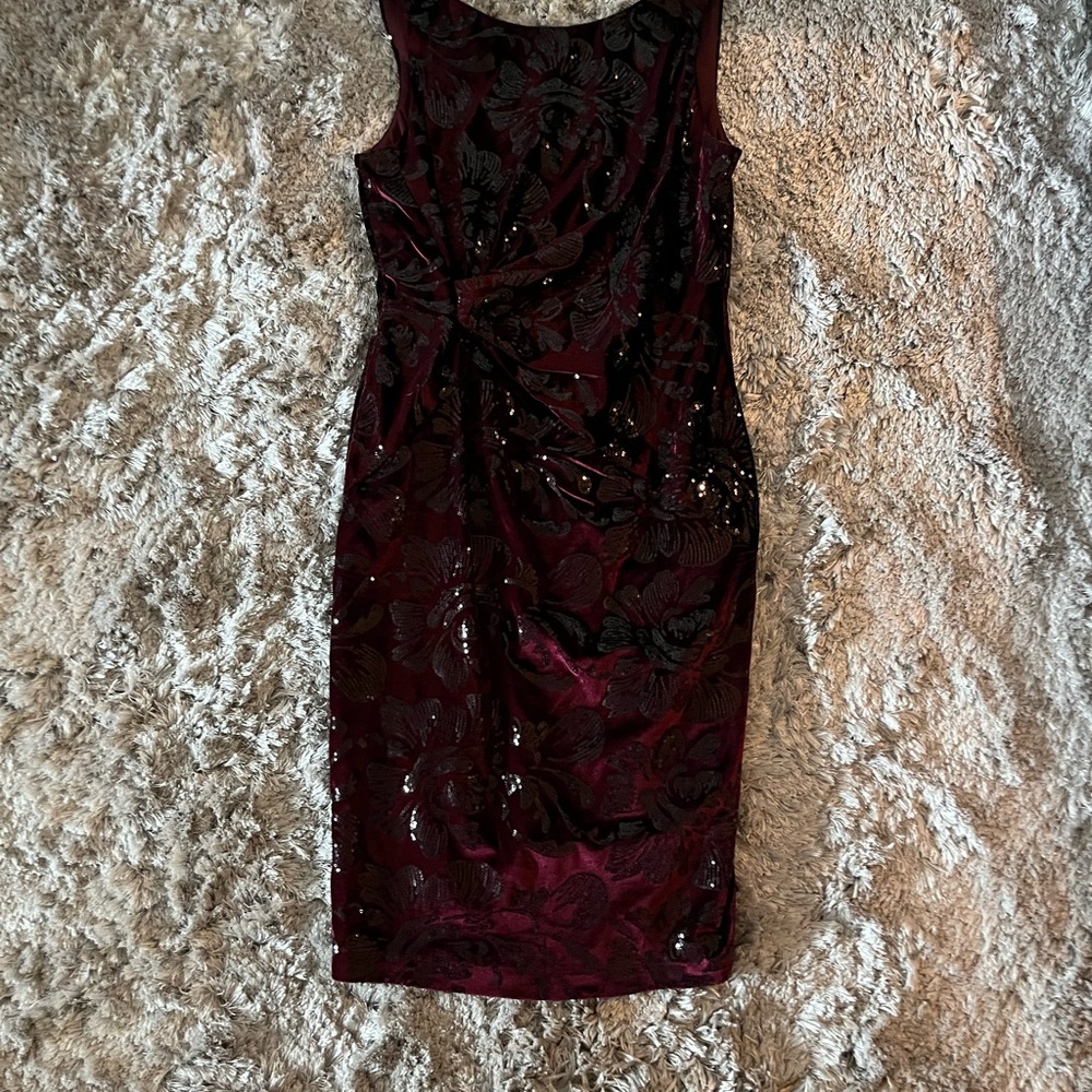 Taylor Sleeveless Wine Floral Sequin Midi Dress
